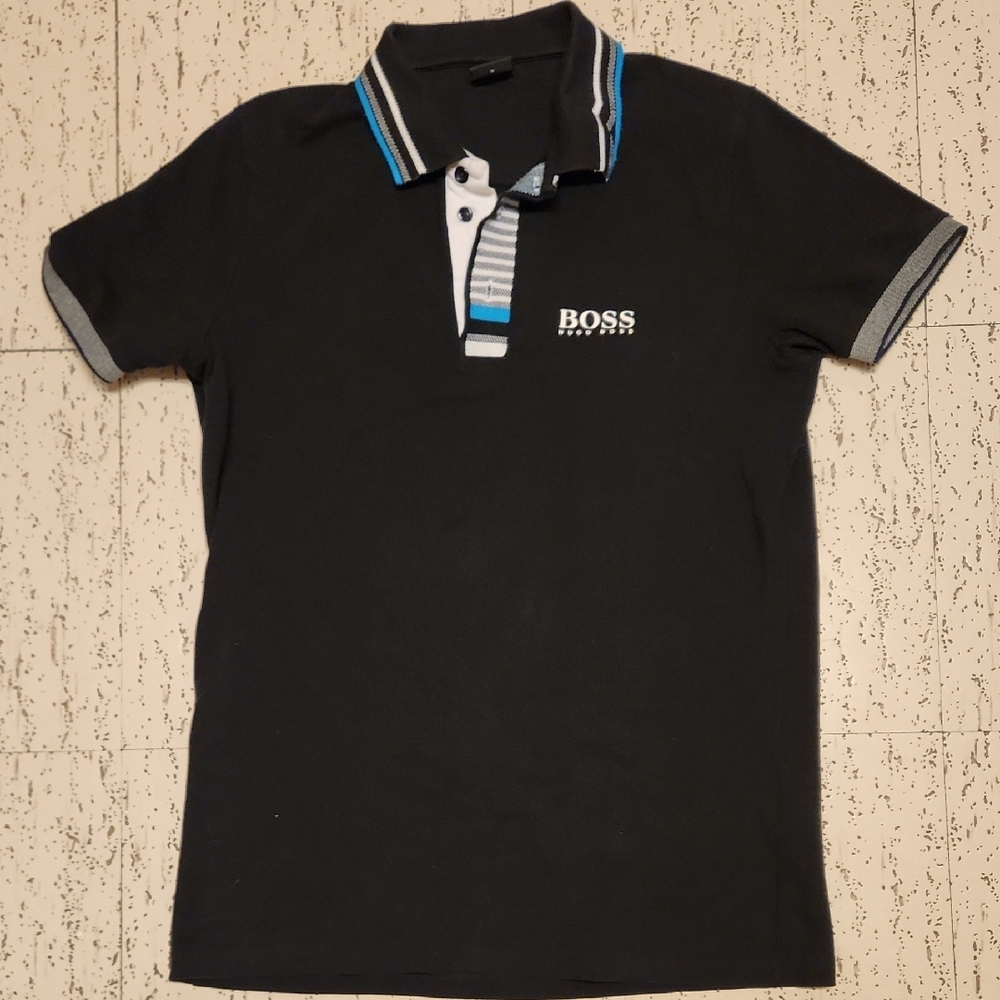 Hugo Boss Black, Blue & White 1/4 Button Down Casual Polo Shirt
